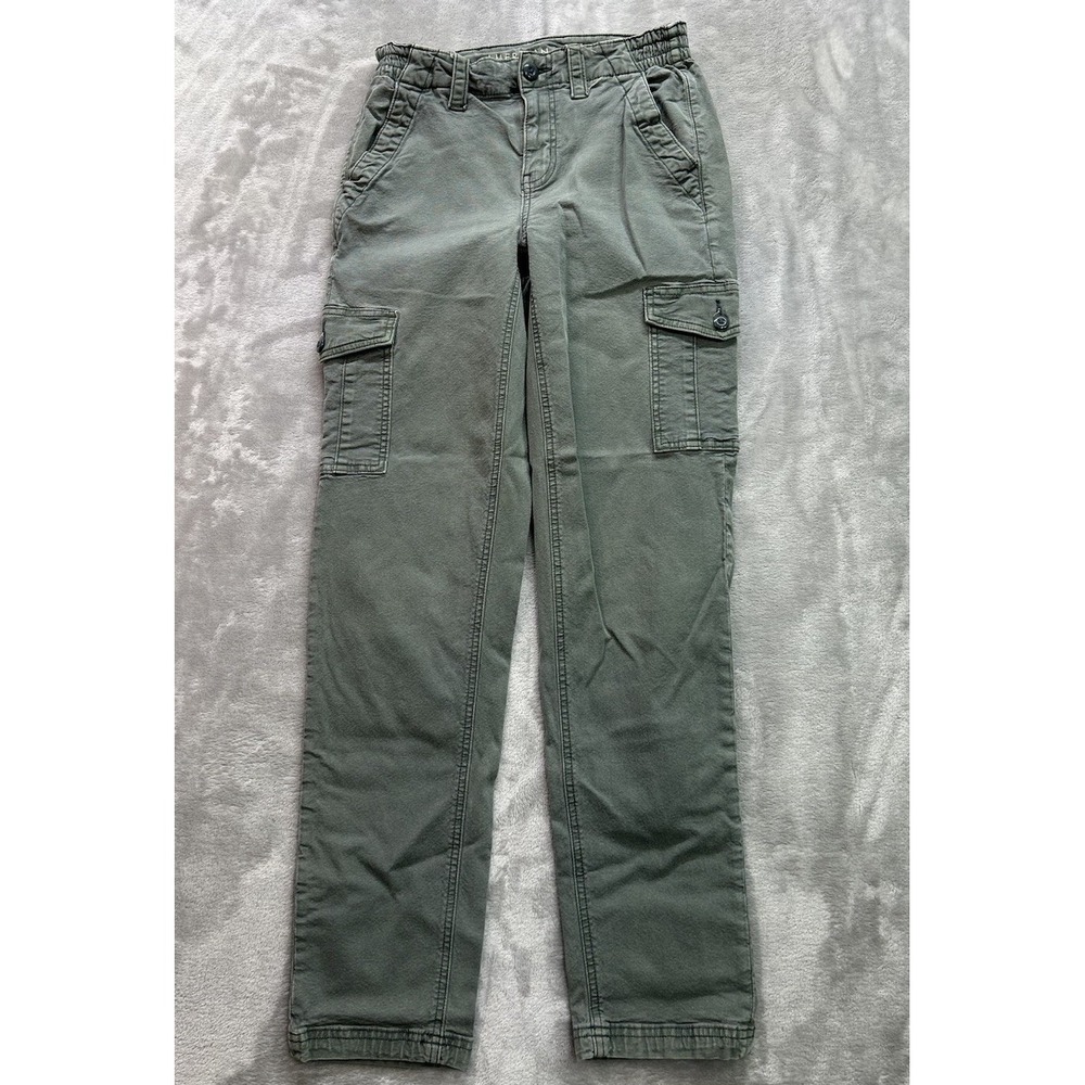 American Eagle Stretch Waist Cargo Pants Womens Sz 0 Reg Green Mid Rise Hiking